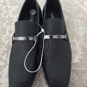 GUESS Men's Black Slip-On Loafers with Silver Accent
